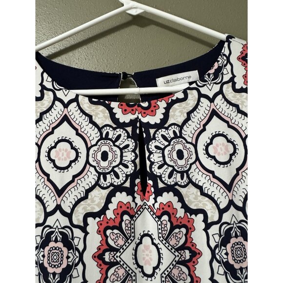 Liz Claiborne Dress Women Size Medium Stretch 3/4 Sleeve Colorful Tie Waist Line - Picture 10 of 12